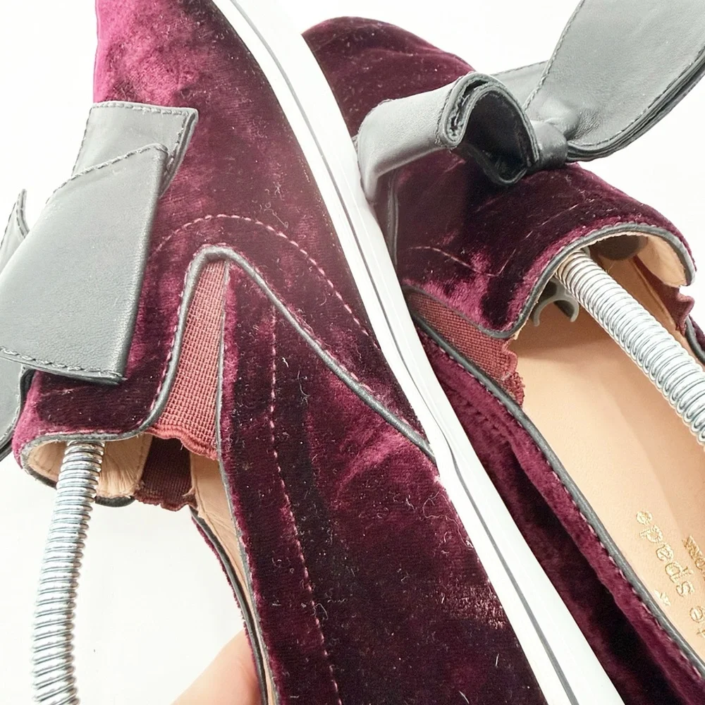 Kate Spade Delise Too Velvet Black Bow Slip On Sneakers Burgundy Wine Size 10